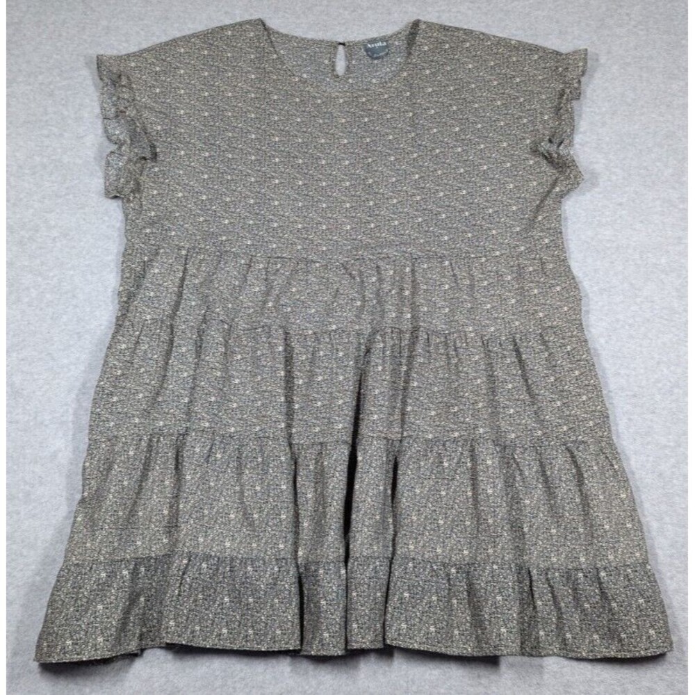 Arula Women‎ Dress Size B 2XL Tiered Busy Floral Print Ruffle Sleeveless Aline